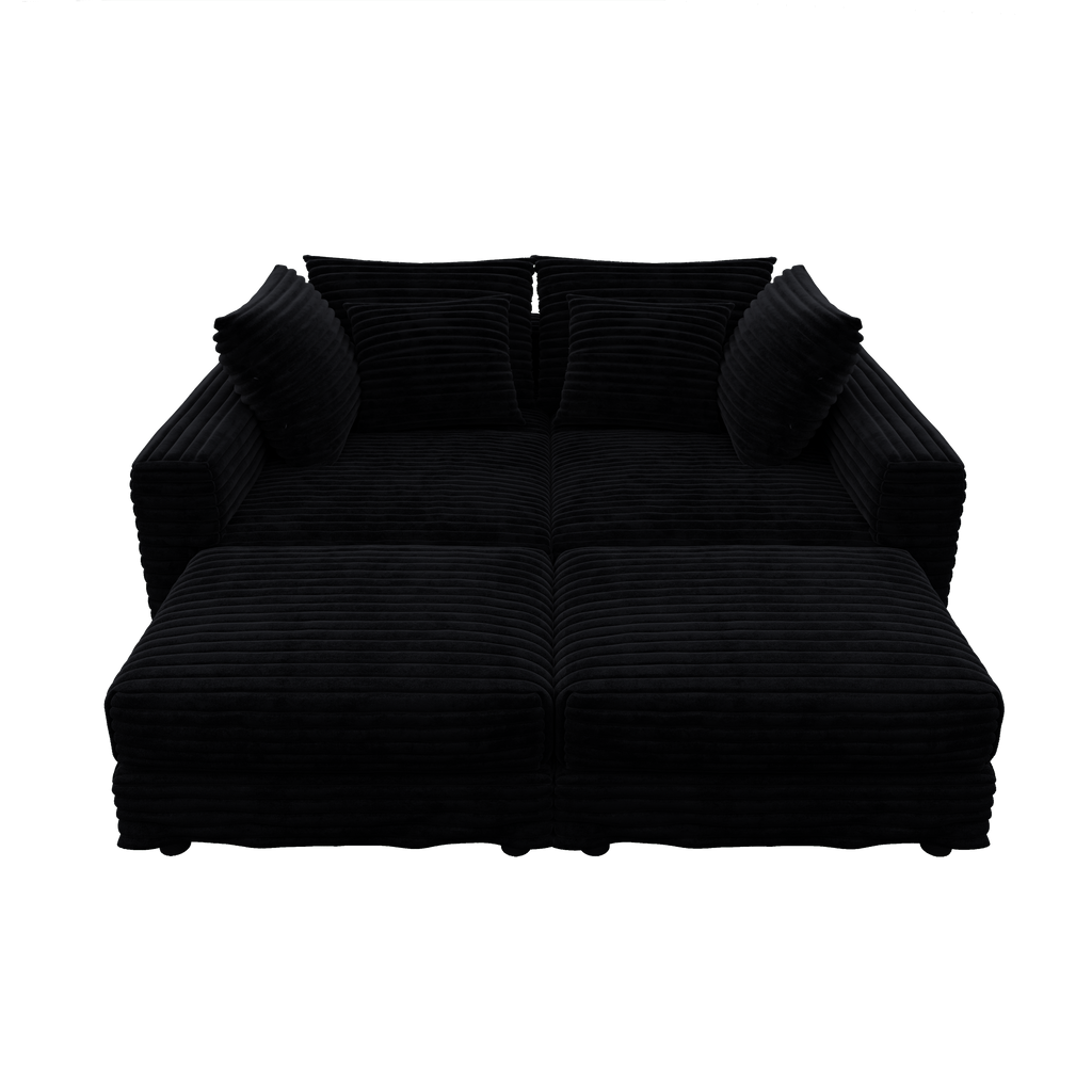 102.4 'Plush Corduroy 4-Seat Sofa,Modern Comfy Upholstered Sofa Cloud Couch,Deep Seat Couches with Soft Pillows and 3 Ottomans,Convertible Sofa Lounge Chair,Black(Old SKU:W1885S00287)