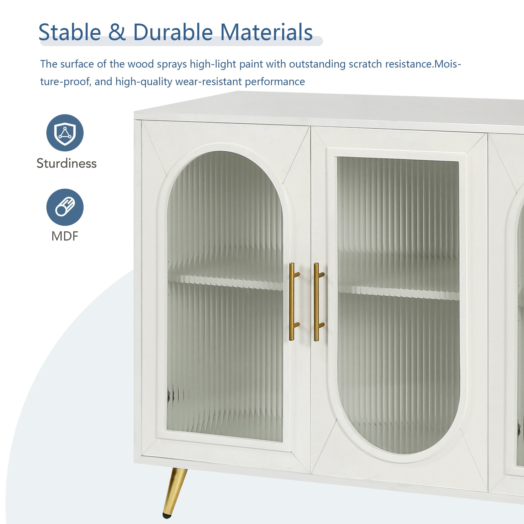 White TV stand storage side cabinet interior shelving detail