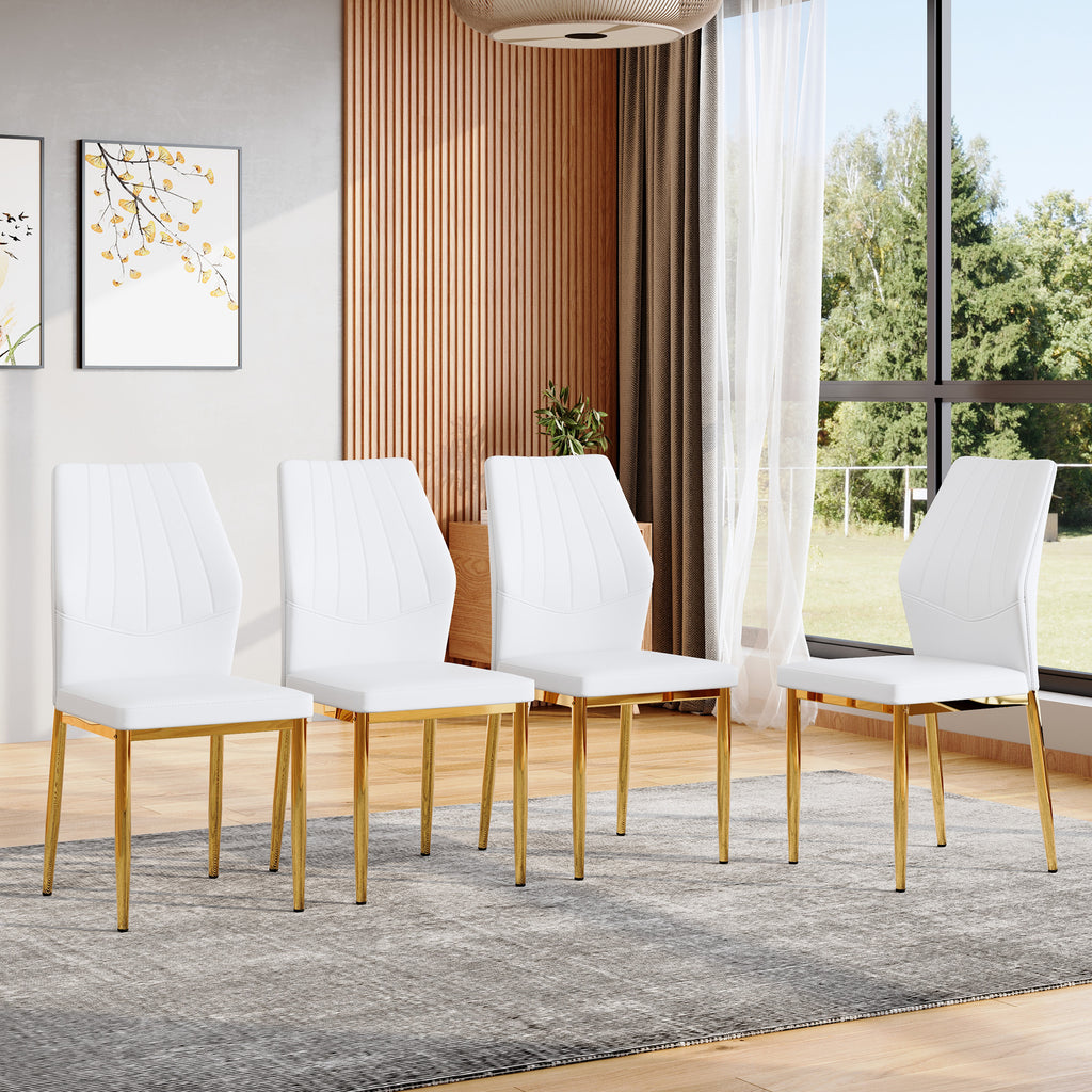 Set of 4 Gold - and - White Dining Chairs, 37 inches High: Ergonomic PU Backrest, Combines Comfort and Style.Perfectly blends comfort and elegance, Injecting more comfort and style into dining time.