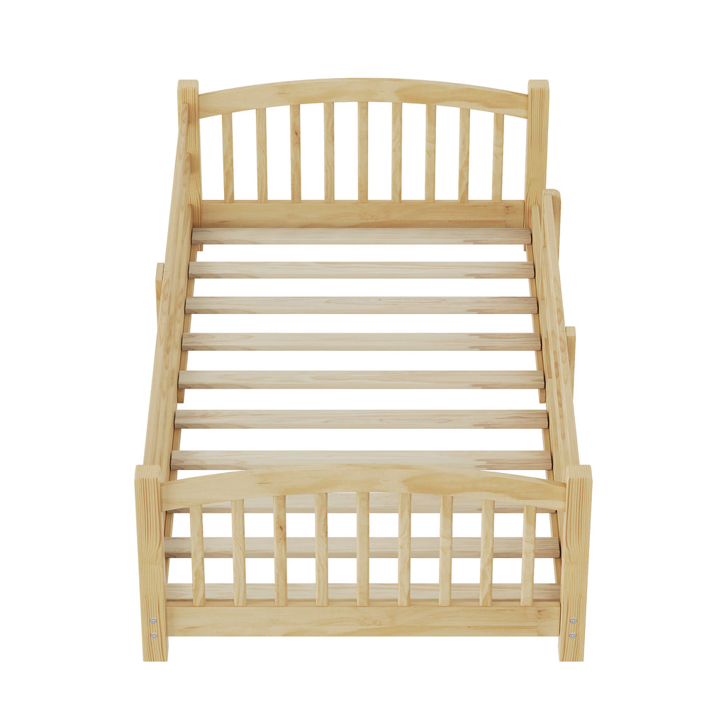 Twin Montessori Floor Bed with Slats and Safety Guardrails, Solid Wood Floor Bed with Fence and Without Door, Easy Assemble Montessori Bed for Girls and Boys, Gray