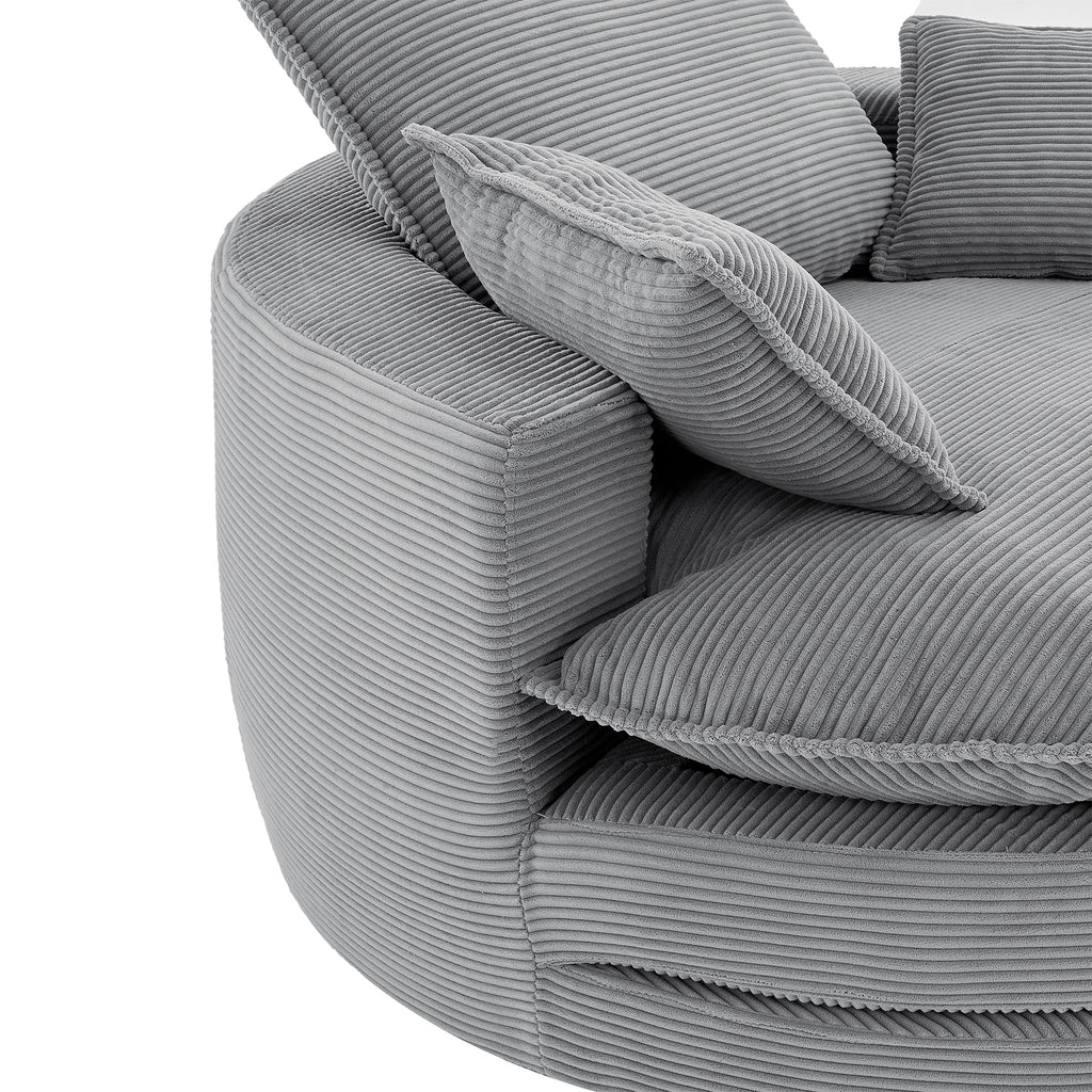 Blue Corduroy 360° Swivel Barrel Accent Chair with Dual-Layer Cushion & 3 Pillows