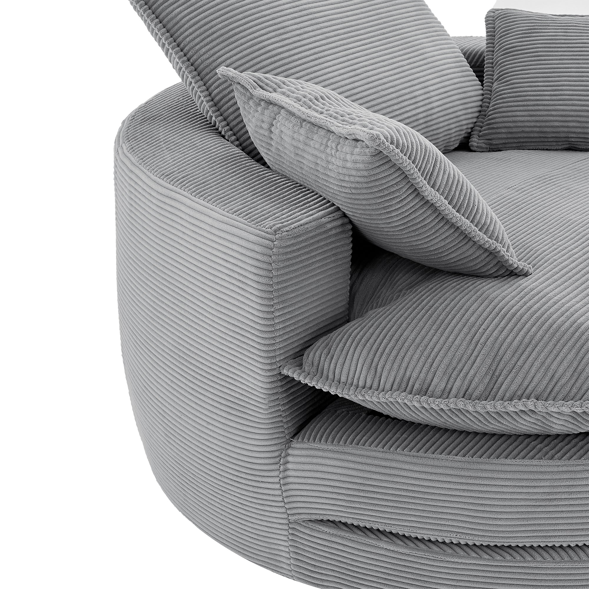 Blue Corduroy 360° Swivel Barrel Accent Chair with Dual-Layer Cushion & 3 Pillows