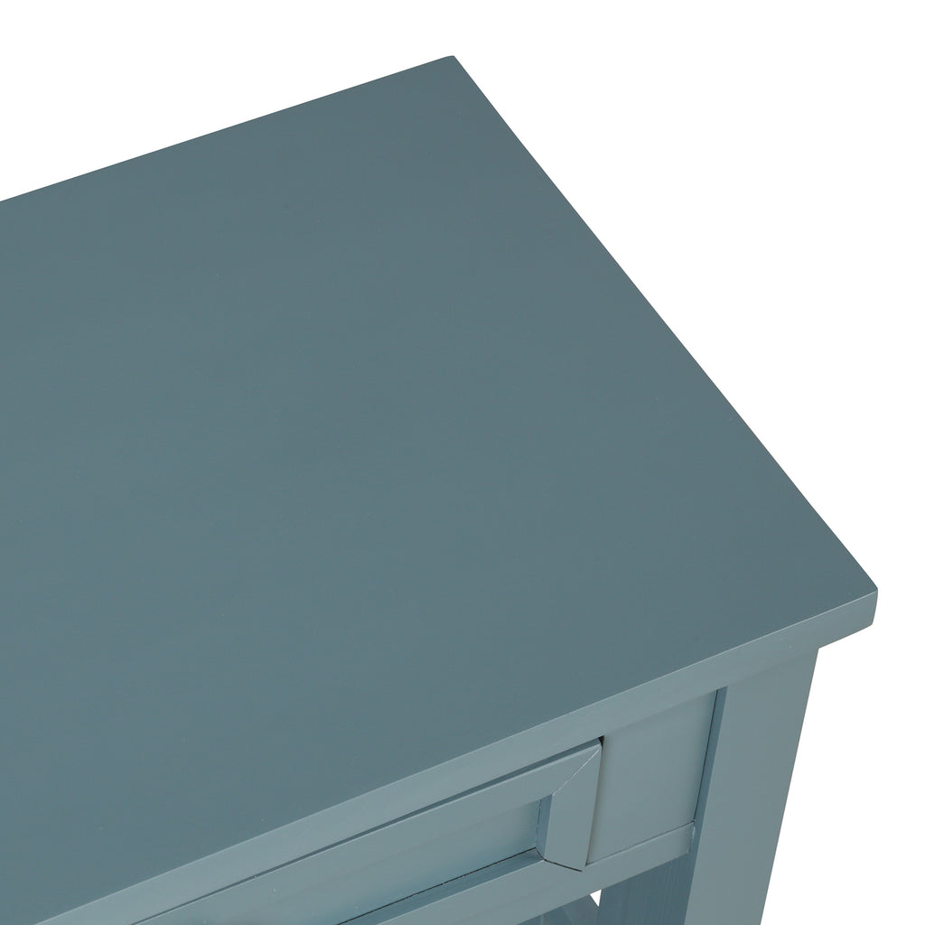 Blue hallway console table drawer open interior