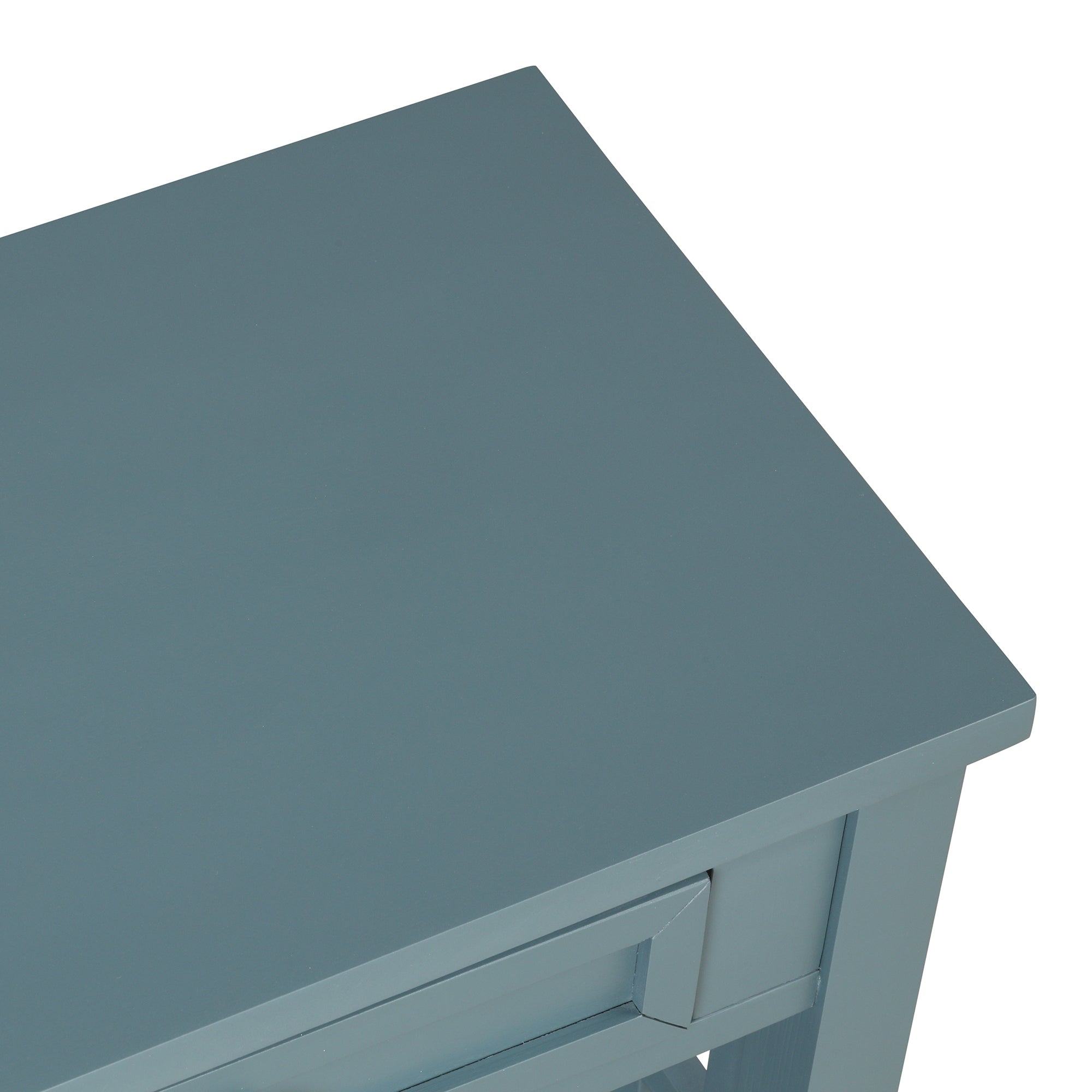 Blue hallway console table drawer open interior