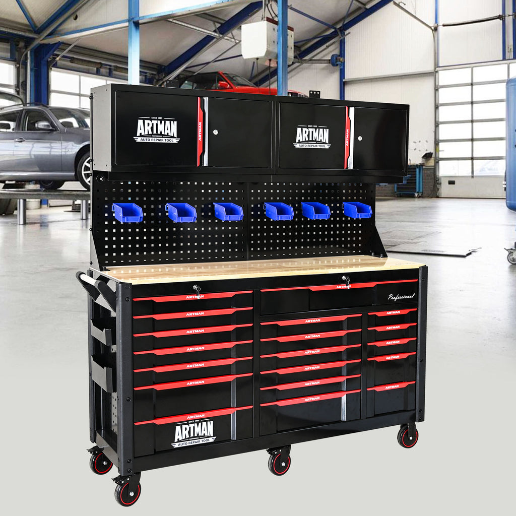 Industrial tool storage cart on casters side profile