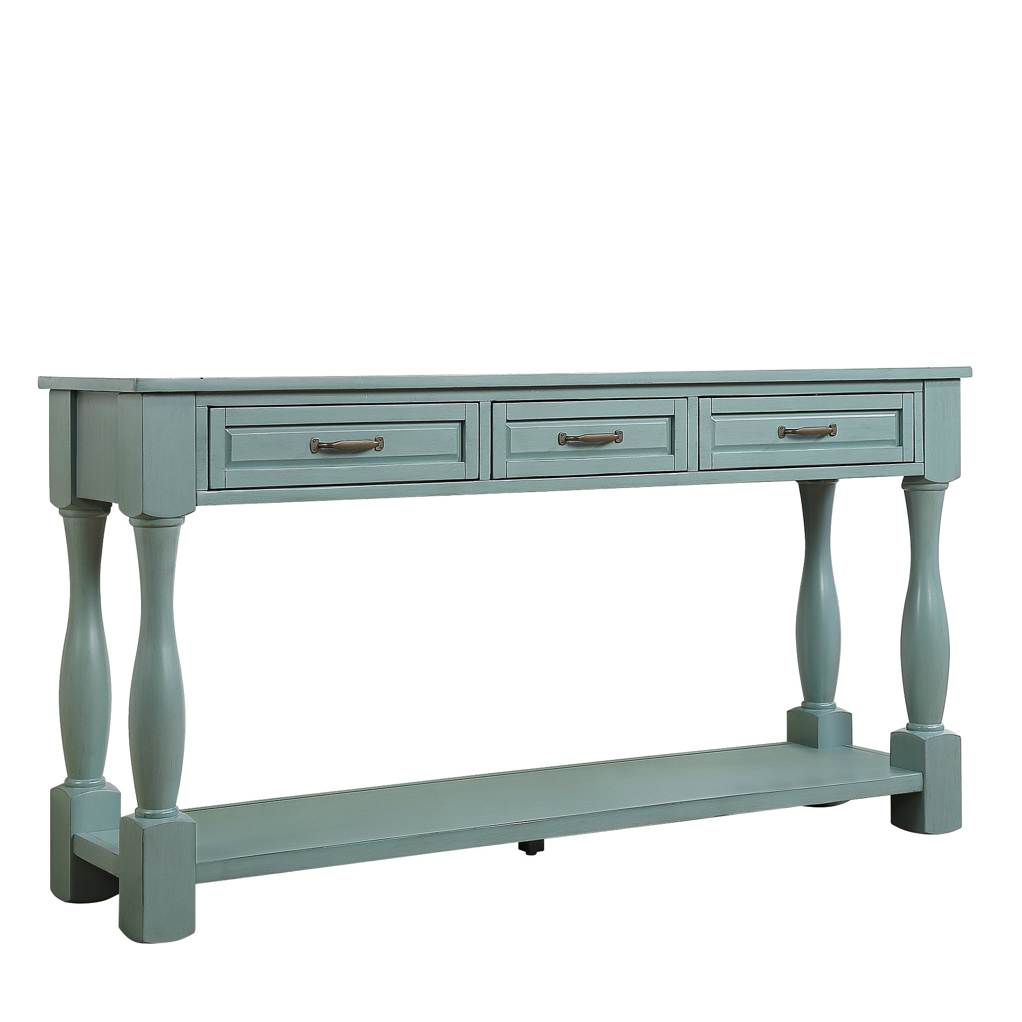 Long tabletop console table behind sofa