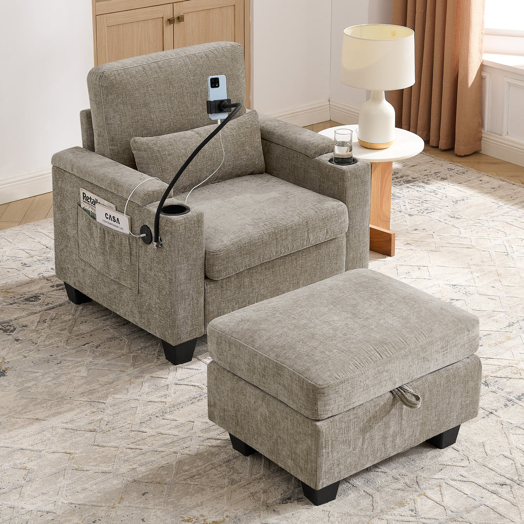 Single recliner chair with adjustable backrest — angle view
