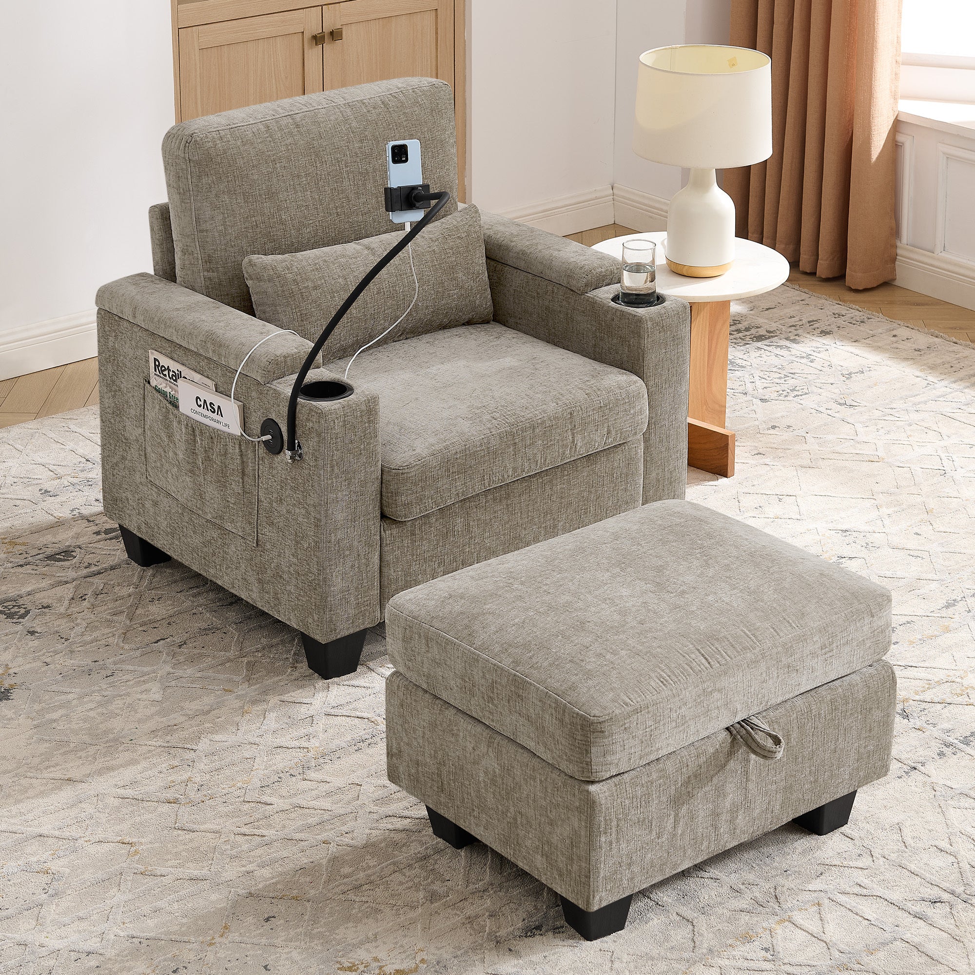 Single recliner chair with adjustable backrest — angle view
