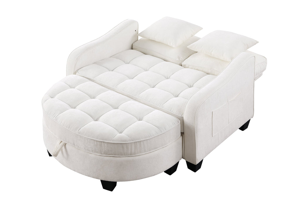 Corduroy 2-Seater Sofa Chaise — Storage Footrest & 2 Pillows, 42.7" Wide