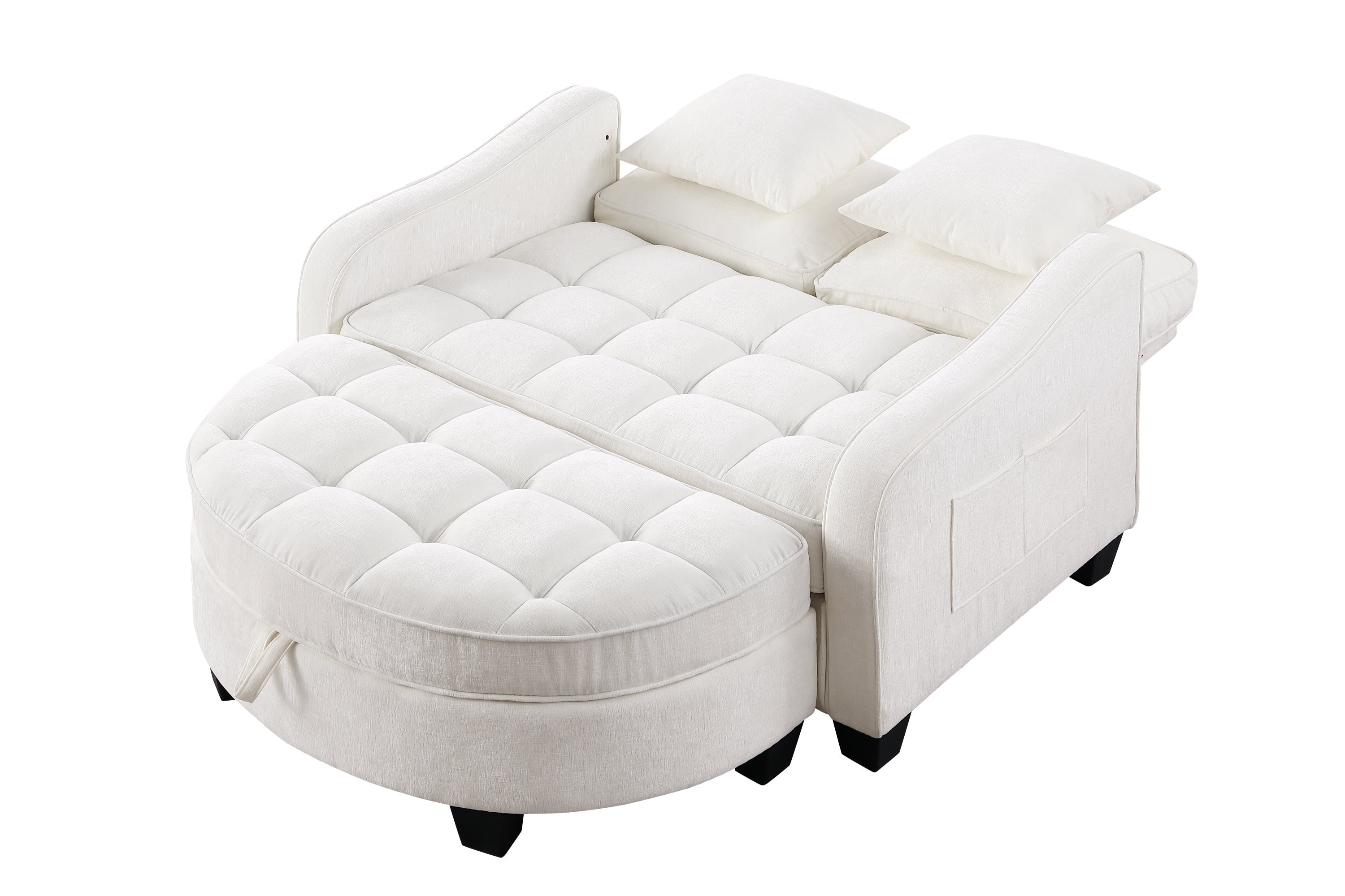 Corduroy 2-Seater Sofa Chaise — Storage Footrest & 2 Pillows, 42.7" Wide