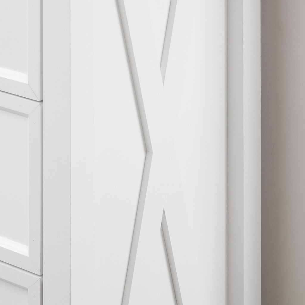 Anti-tipping wall-mount safety device on tall dresser