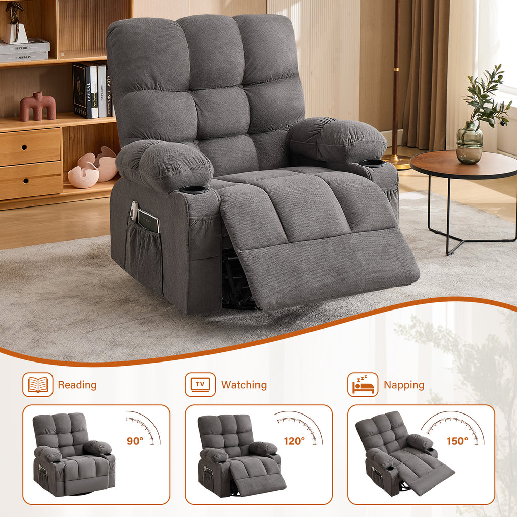 Swivel rocker recliner footrest extended recline position