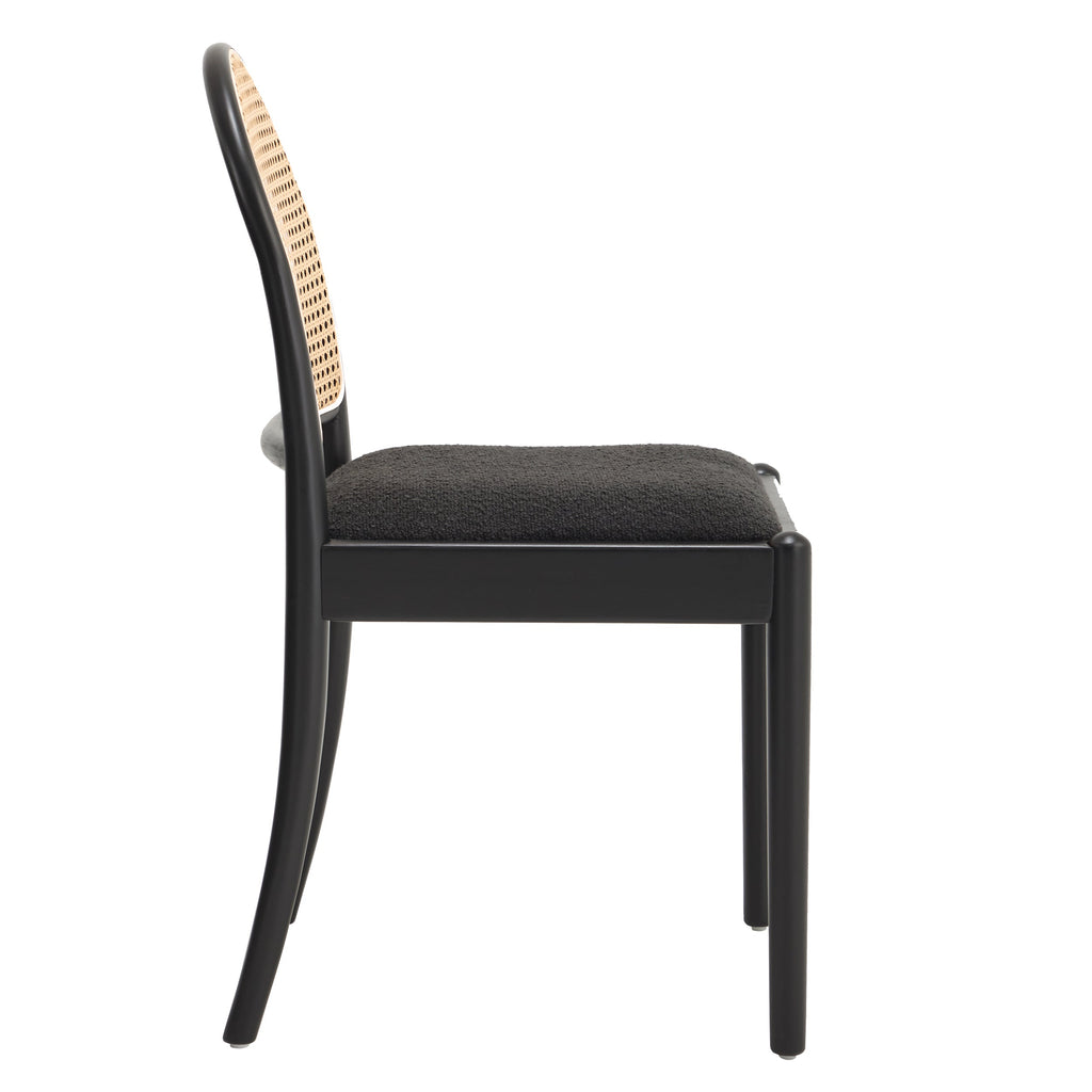 Rattan Dining Chairs Set of 2, Upholstered Linen Dining Room Chairs with Backrests, Modern Kitchen Chairs with Wood Legs for Dining Room, Beige