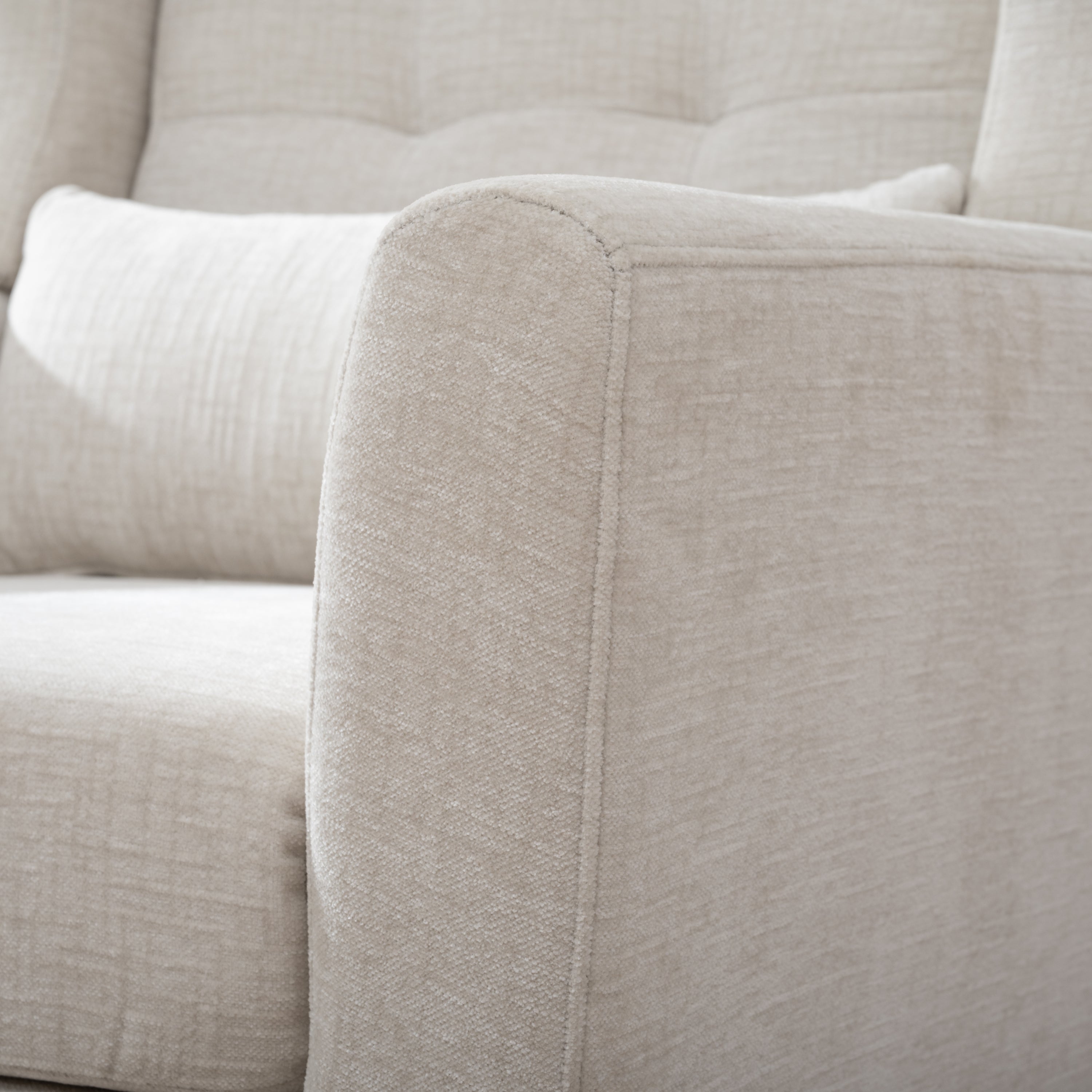 Accent chair with lumbar pillow — side profile