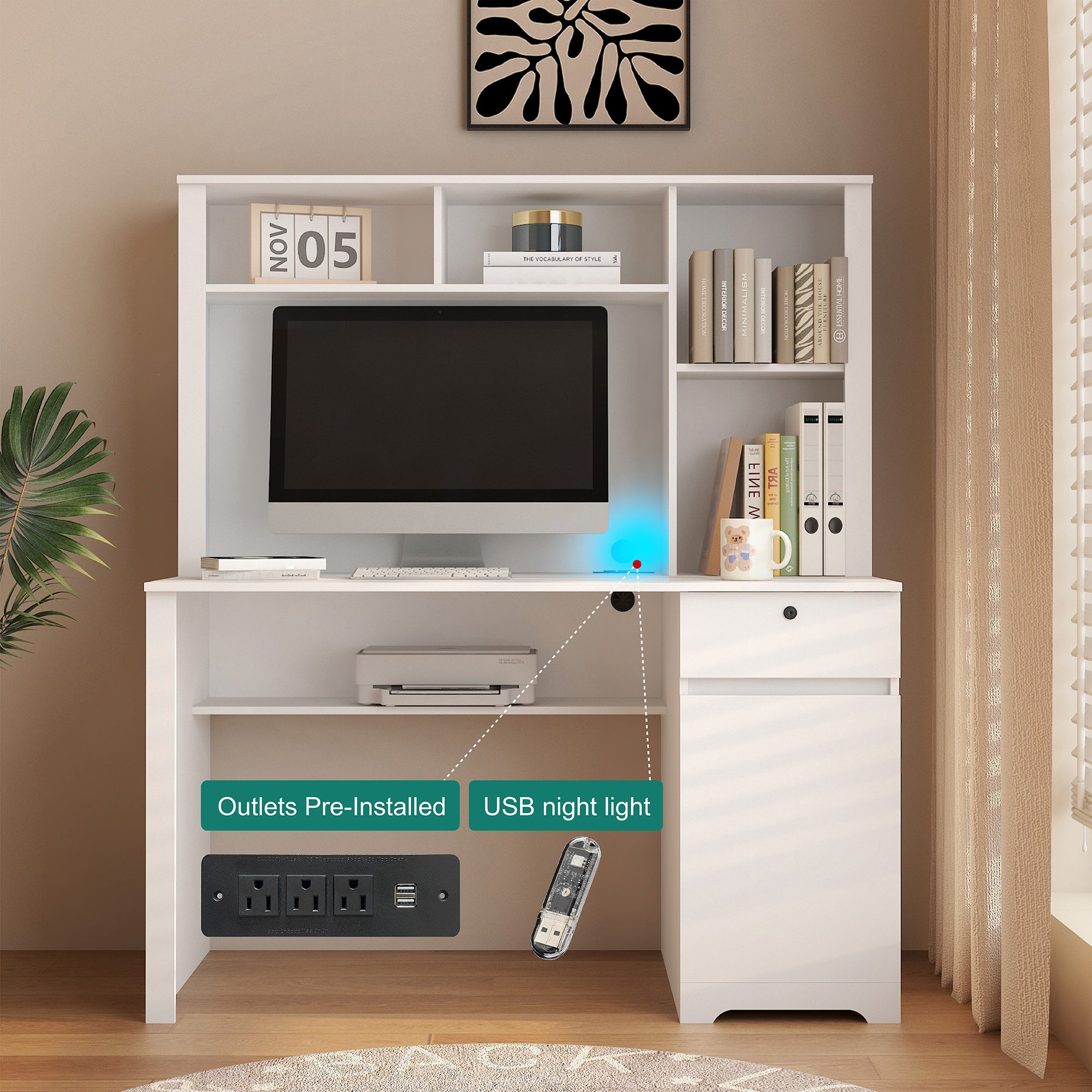 White computer desk lockable drawer security feature