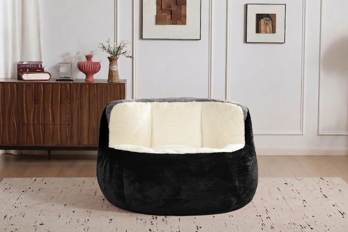 Oversized Bean Bag Chairs,Multicolor Faux Fur Couch Filled with Shredded Sponge,Large Lounger Sofa For Living Room,No Assembly Required , Pink+White+Purple