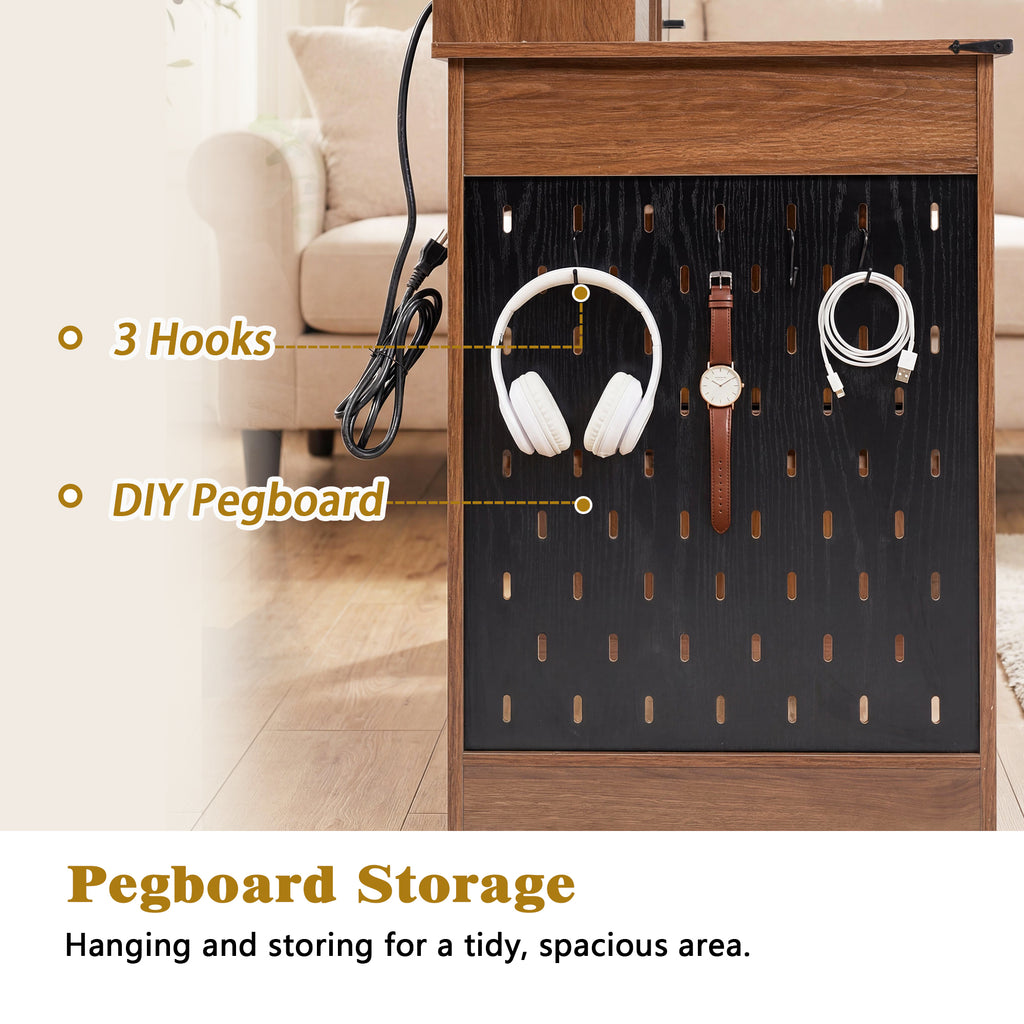 Farmhouse office desk monitor stand rail-free drawer design