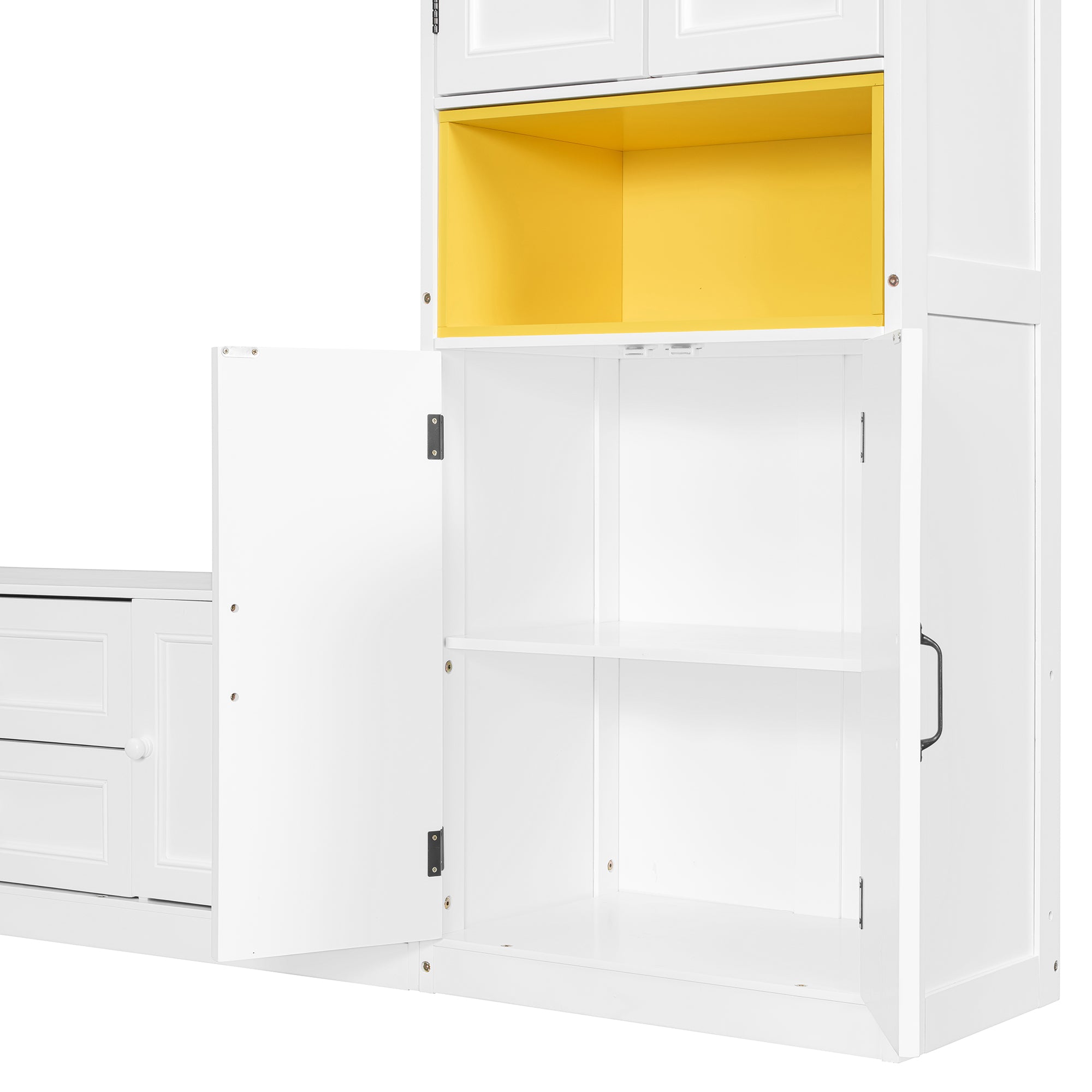 Twin Murphy bed folded up against wall