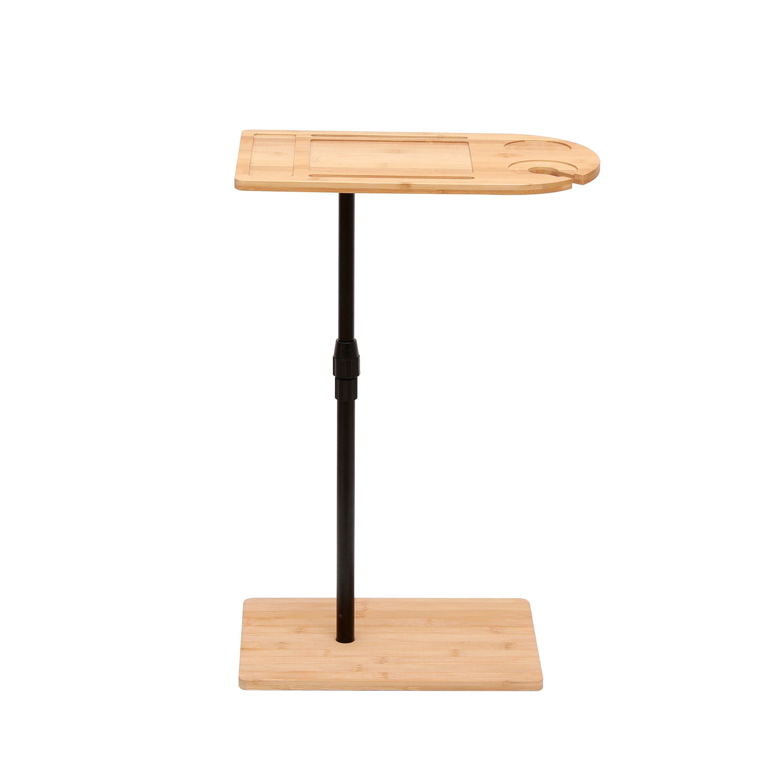 Natural bamboo adjustable side table rounded corner detail