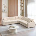 Beige corduroy L-shaped sectional sofa 104 inch living room