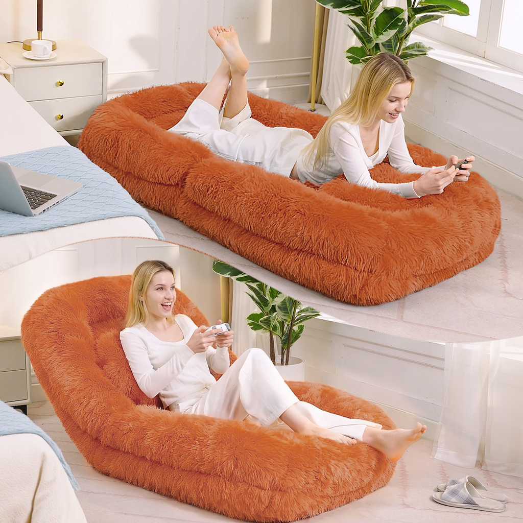 Orange human dog bed floor sofa — front view