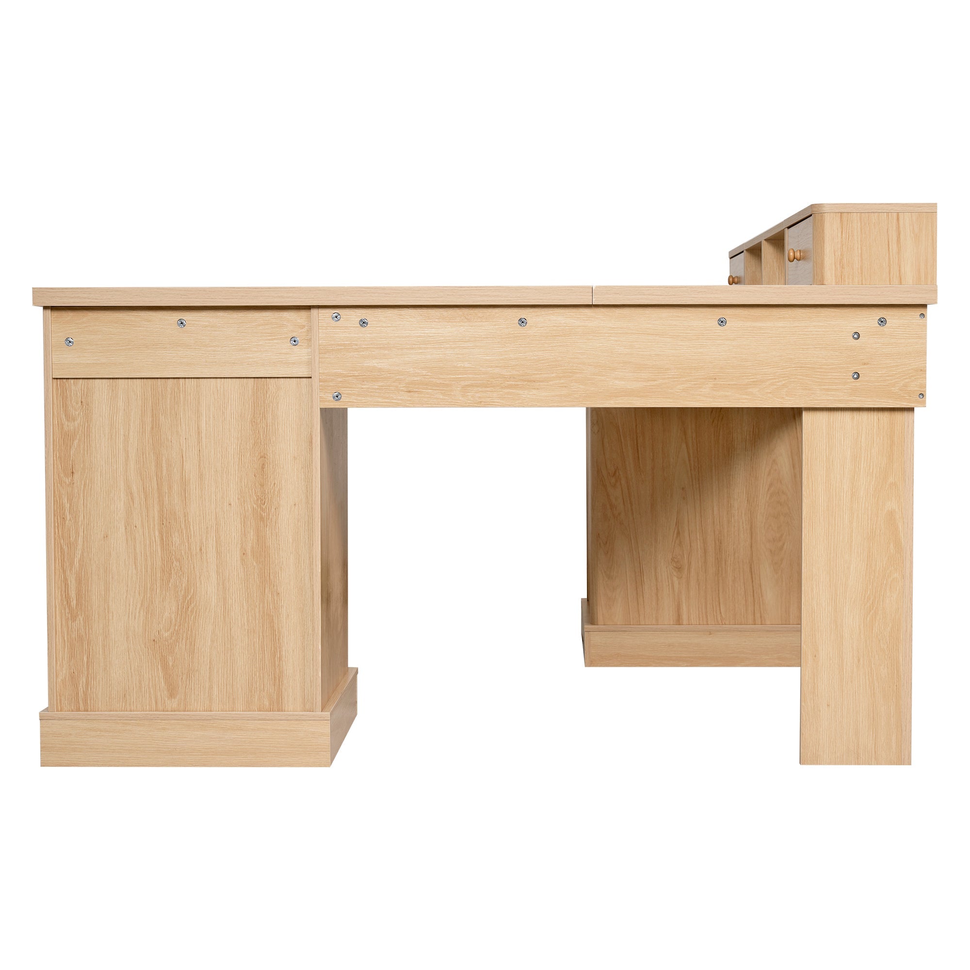 Fluted L-Shaped Desk with Charging Station, Monitor Stand & File Drawer — 59-Inch