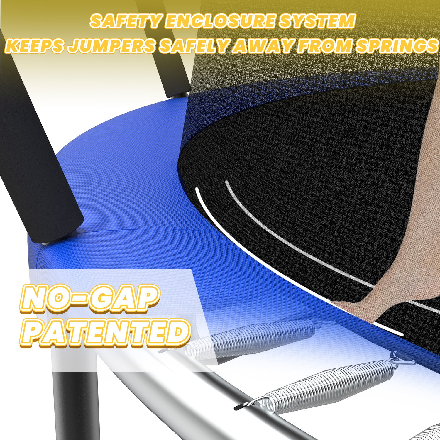 Blue pumpkin trampoline curved safety enclosure poles detail