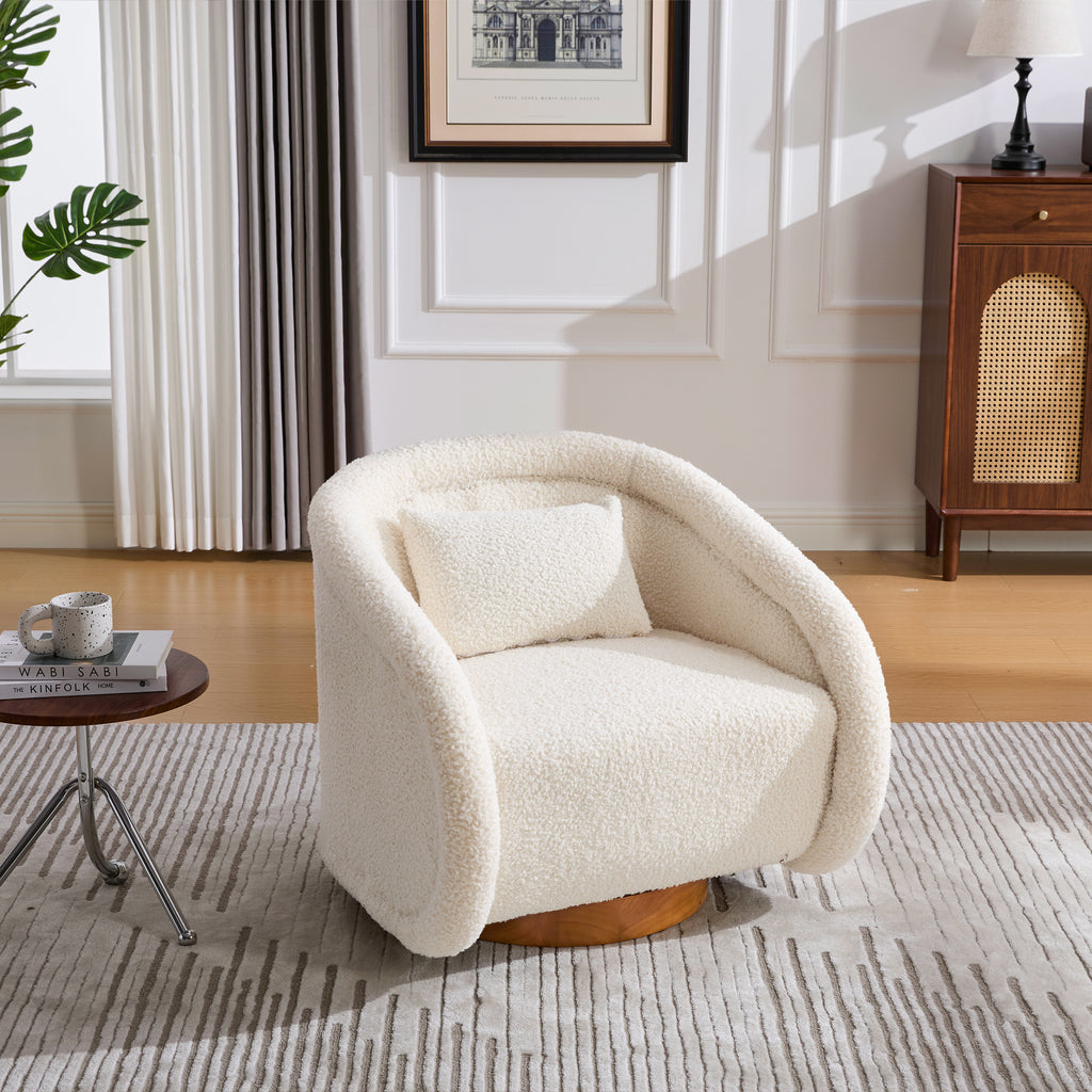 Teddy fabric upholstery close-up on white accent chair
