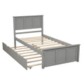 Gray twin platform bed with trundle — front view