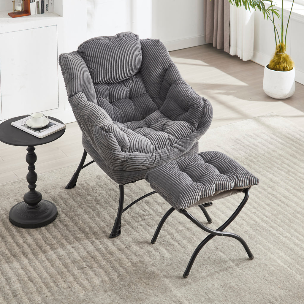 Gray lazy lounge chair with foldable ottoman in living room setting