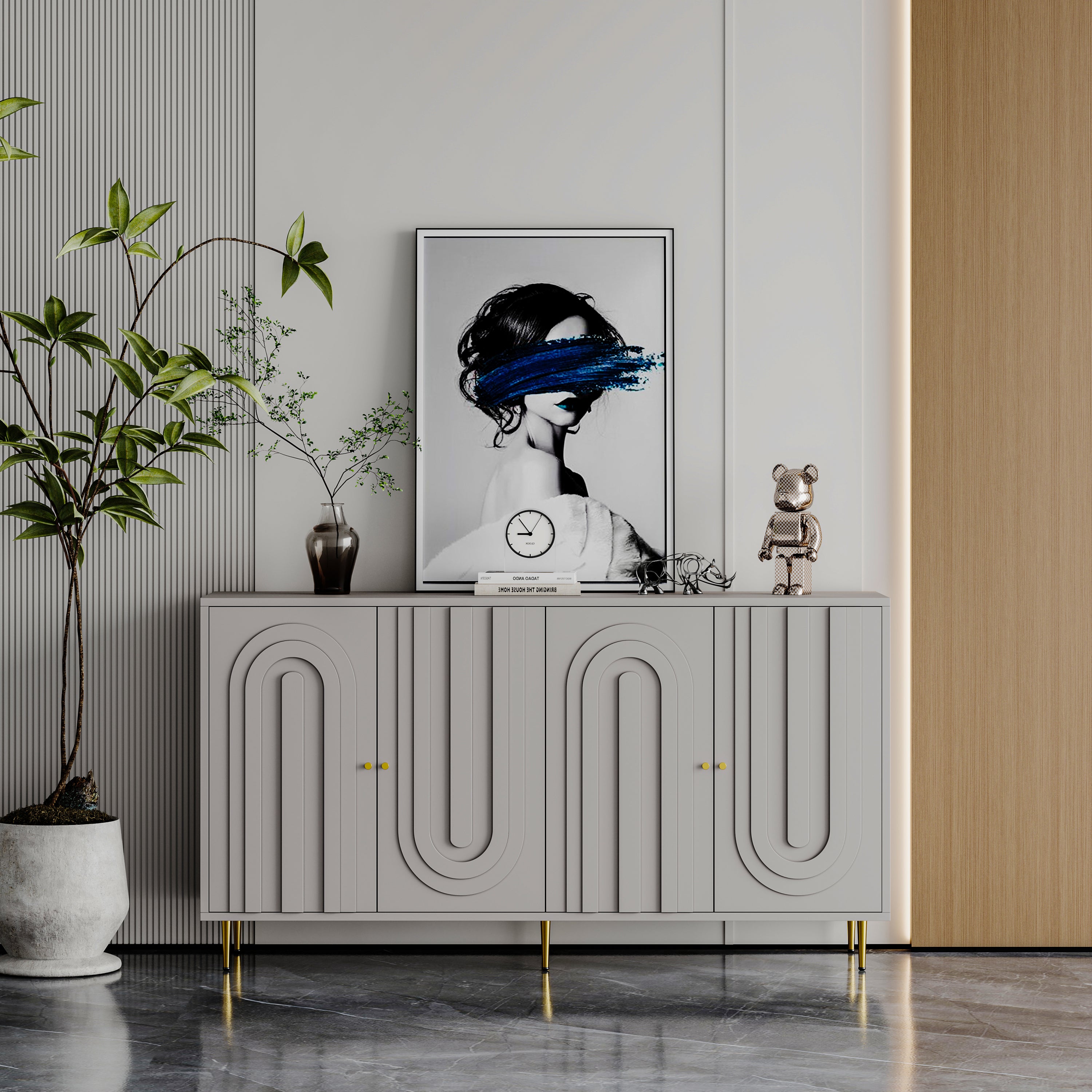 60 inch contemporary sideboard with four doors — full overview
