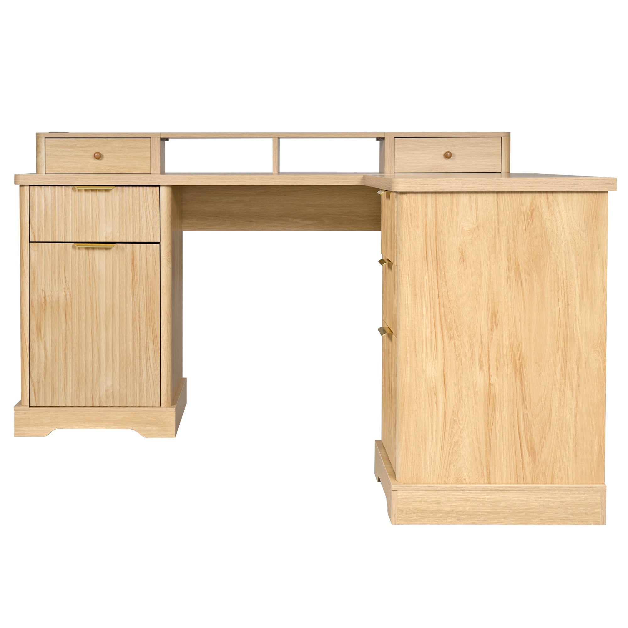 Fluted L-Shaped Desk with Charging Station, Monitor Stand & File Drawer — 59-Inch