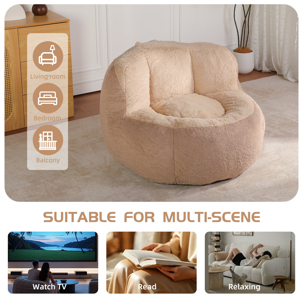 Oversized Bean Bag Chairs,Multicolor Faux Fur Couch Filled with Shredded Sponge,Large Lounger Sofa For Living Room,No Assembly Required , Pink+White+Purple