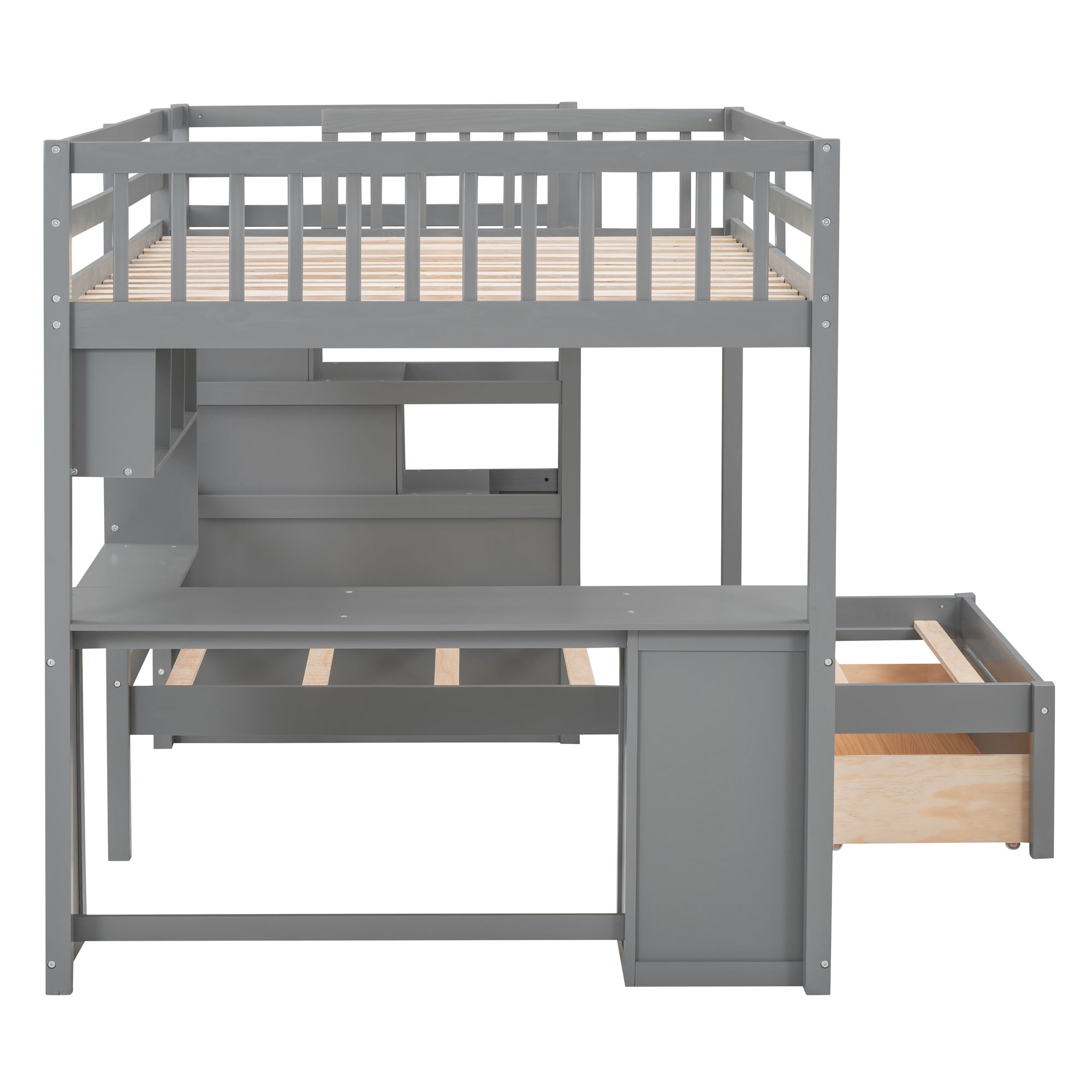 Bunk bed homework and study desk area in bedroom setting