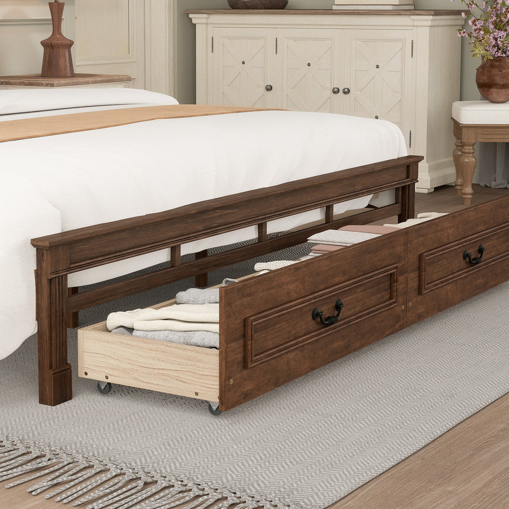 King Size Bed with Tall-Panel Headboard & Footboard, 2 Storage Drawers, Built-in LED Lights, USB Charging Station, Pinewood Bed with Strengthened Bed Frame ,White