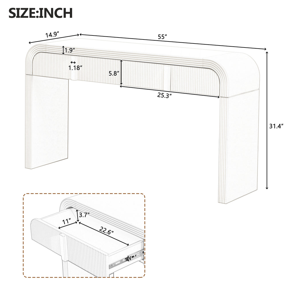 Console table two fluted storage drawers detail