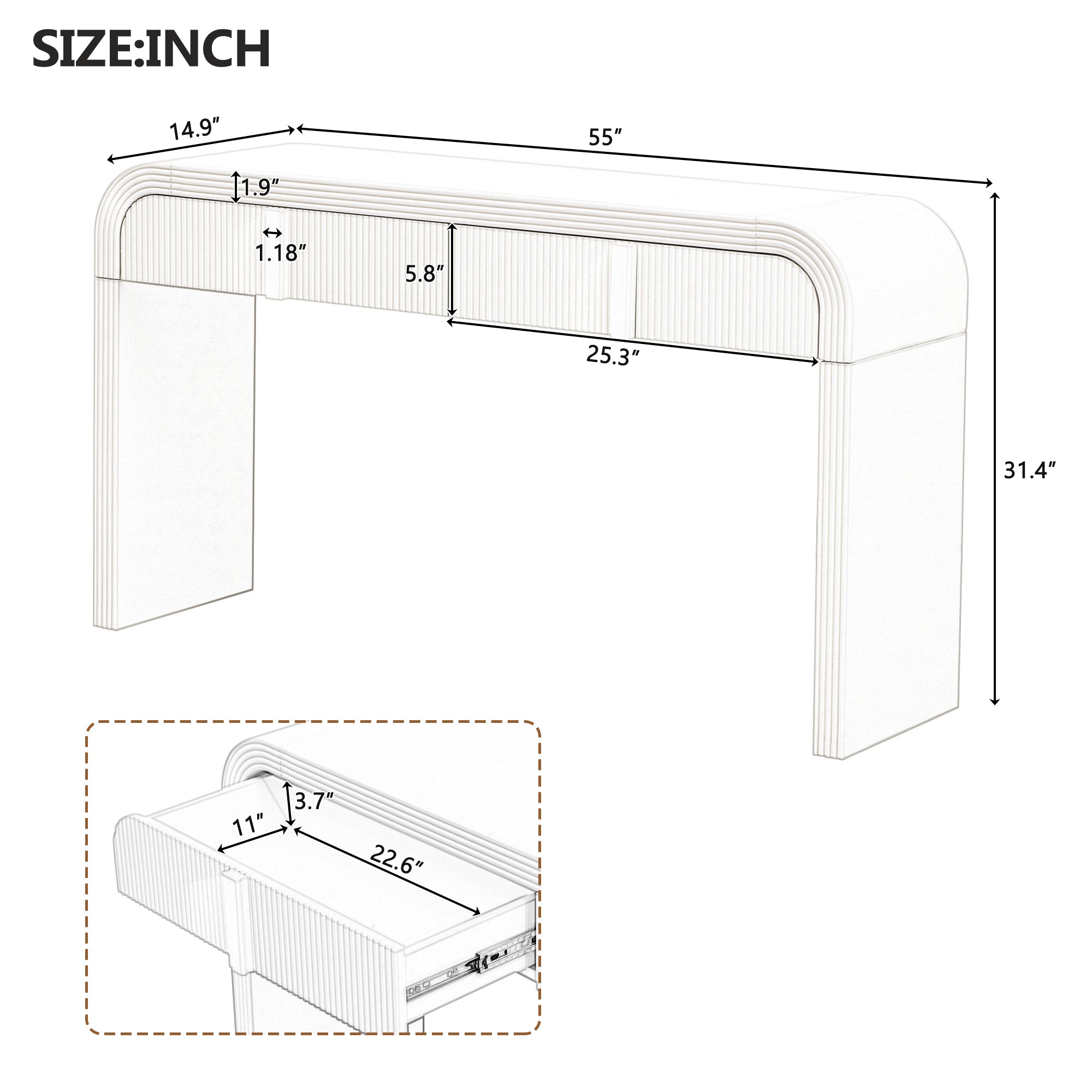 Console table two fluted storage drawers detail