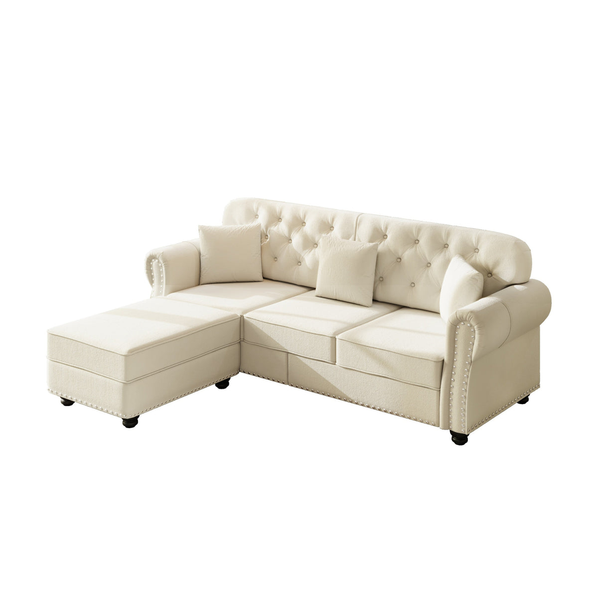82.6'Upholstered Velvet Sofa with Nailhead Trim and Rolled Armrests,Mid-Century Modern Chesterfield Sofa with Button Tufted,Includes 3 Pillows,Burgundy