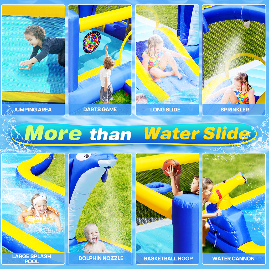 Kids water park inflatable with wet slide and bouncing house