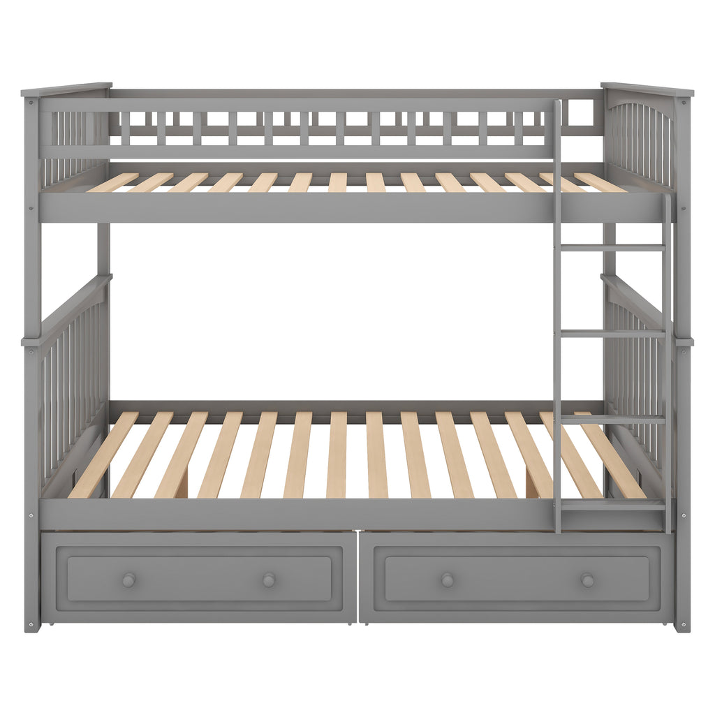 Gray convertible bunk bed side profile with drawers