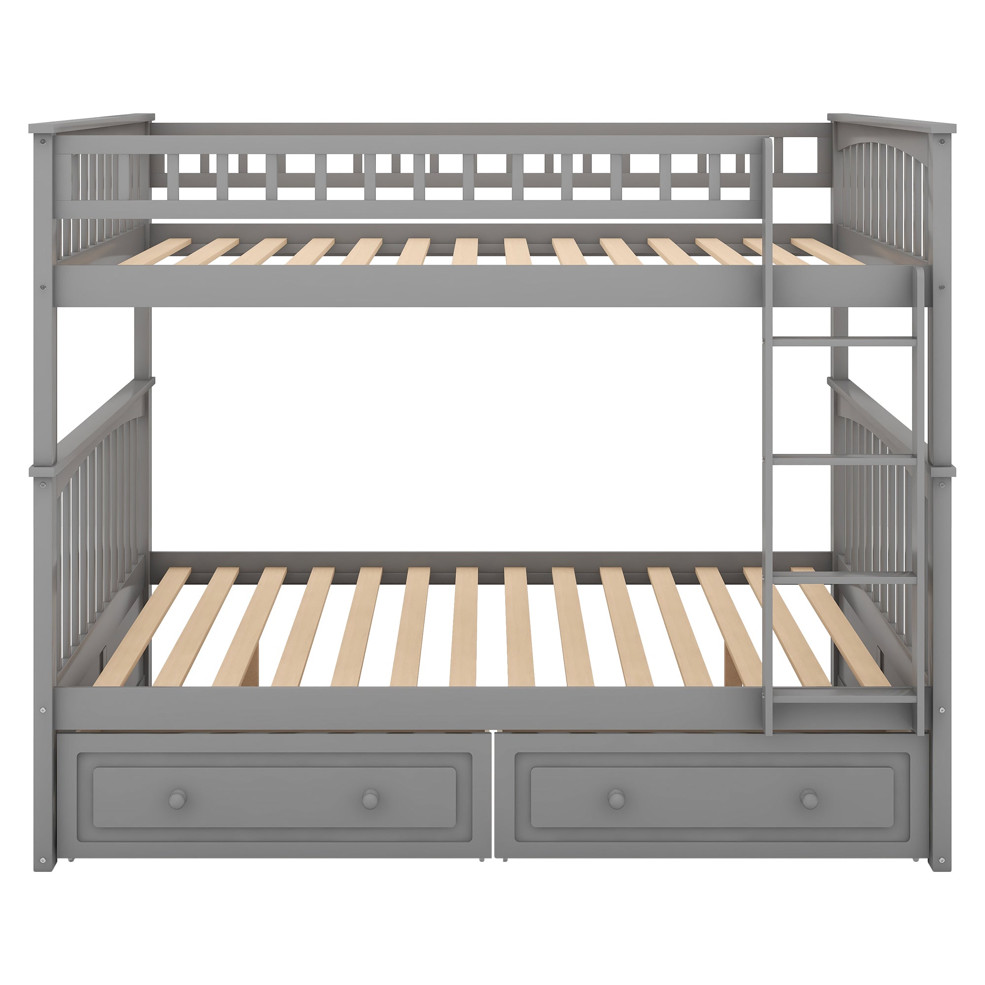 Gray convertible bunk bed side profile with drawers
