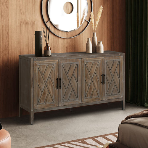 4-door storage cabinet antique brown — angle view