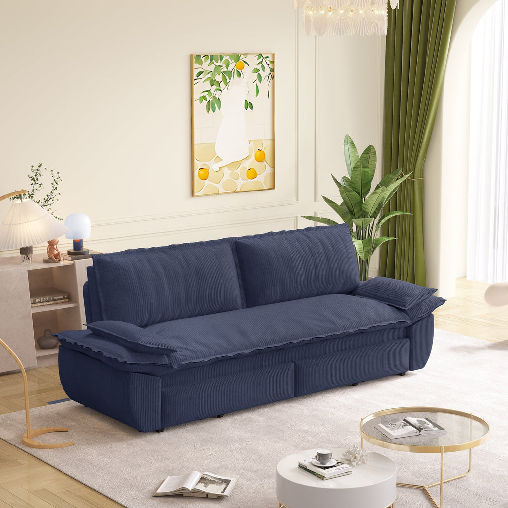 73.2' Queen Pull Out Sofa Bed,3-in-1 Convertible Sleeper Sofa,Multi-Functional Corduroy Loveseat Bed, Grey