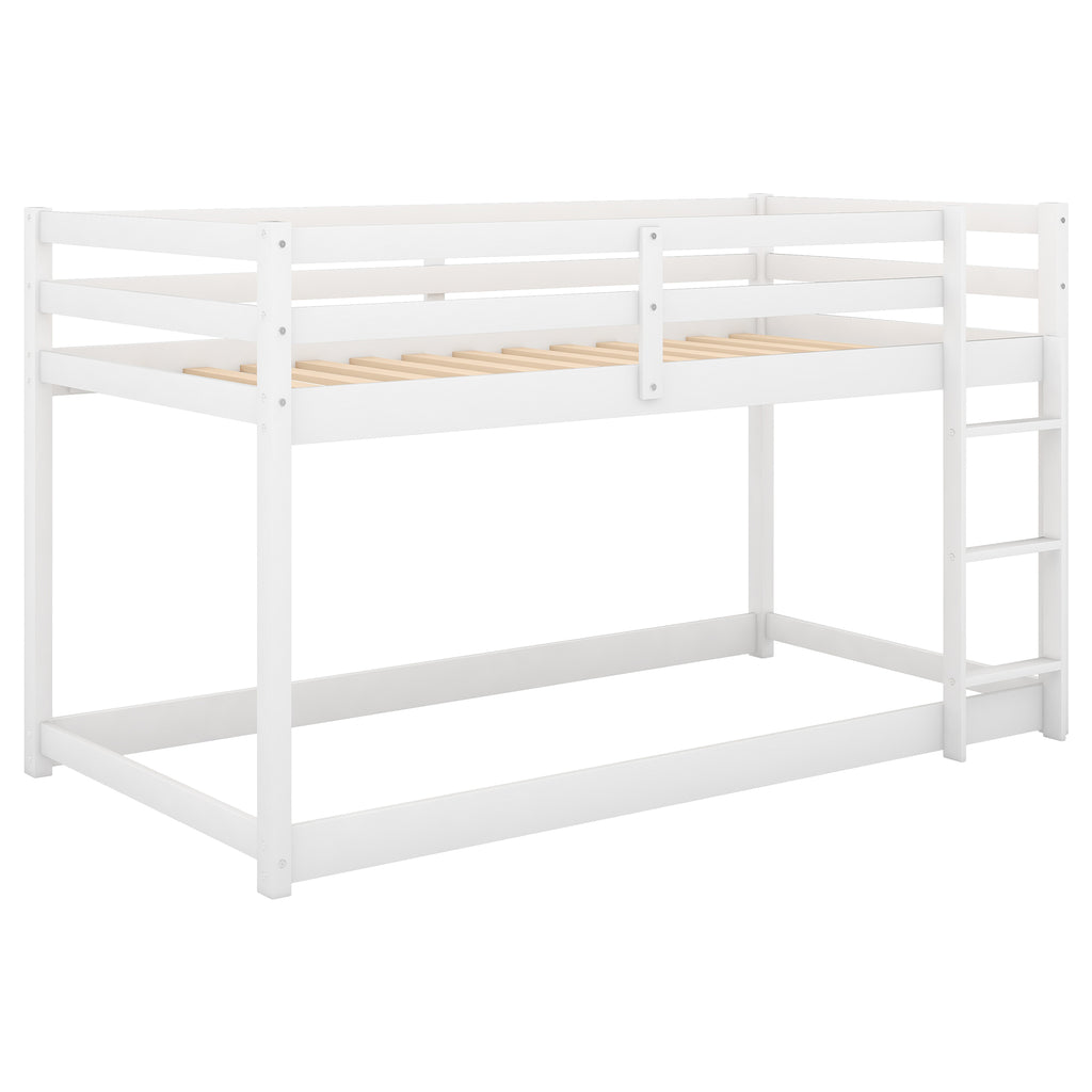 White floor bunk bed side profile with ladder