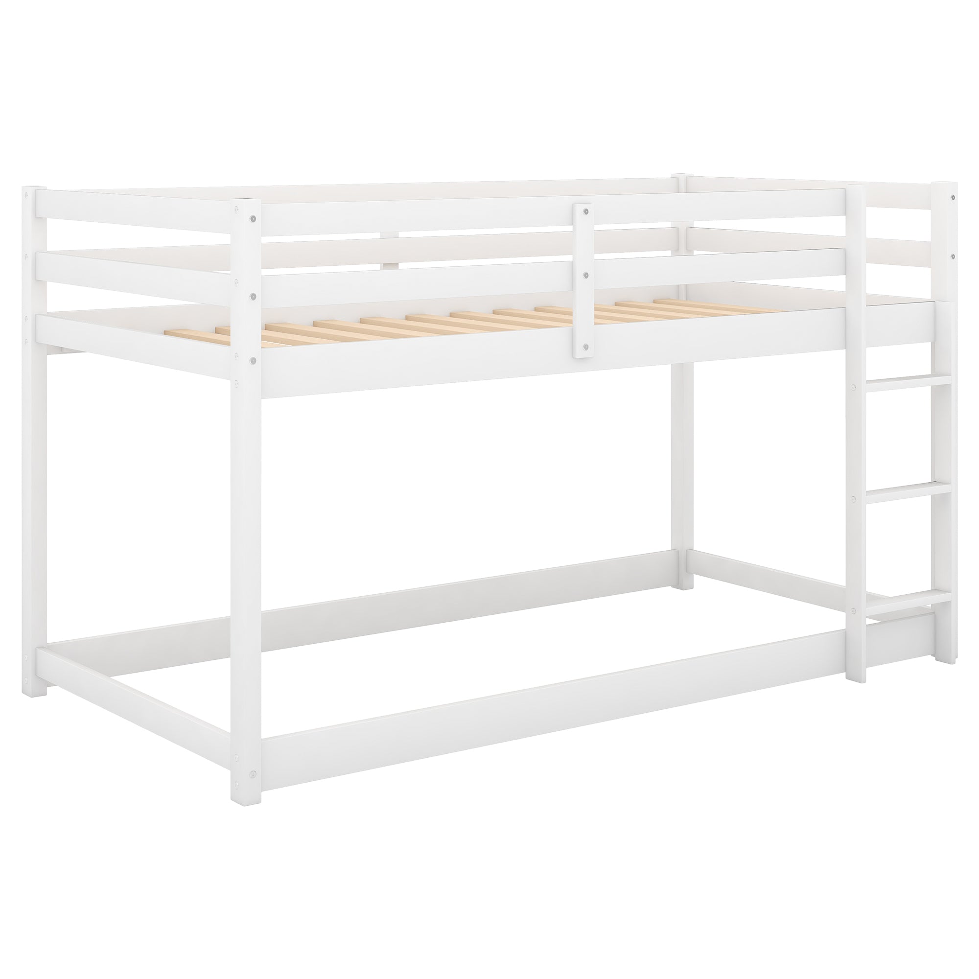White floor bunk bed side profile with ladder