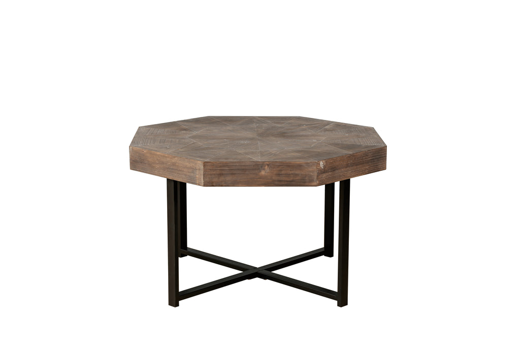Metal cross leg construction octagonal coffee table detail