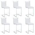 Modern PU leather upholstered bar chair with C-tube chrome metal legs, suitable for restaurants, kitchens, terraces, and guest office chairs (set of 6) (white+PU)