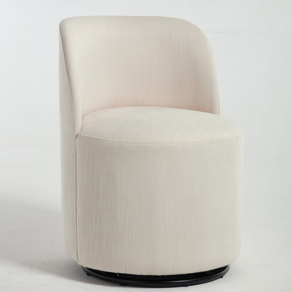 Set Of 1 Upholstered Kitchen & Dining Room Barrel Chair, Mid Century Modern Round Linen Dining Chair, 360 Degree Swivel Comfy Armless Accent Makeup Vanity Side Chair for Bedroom Living Room