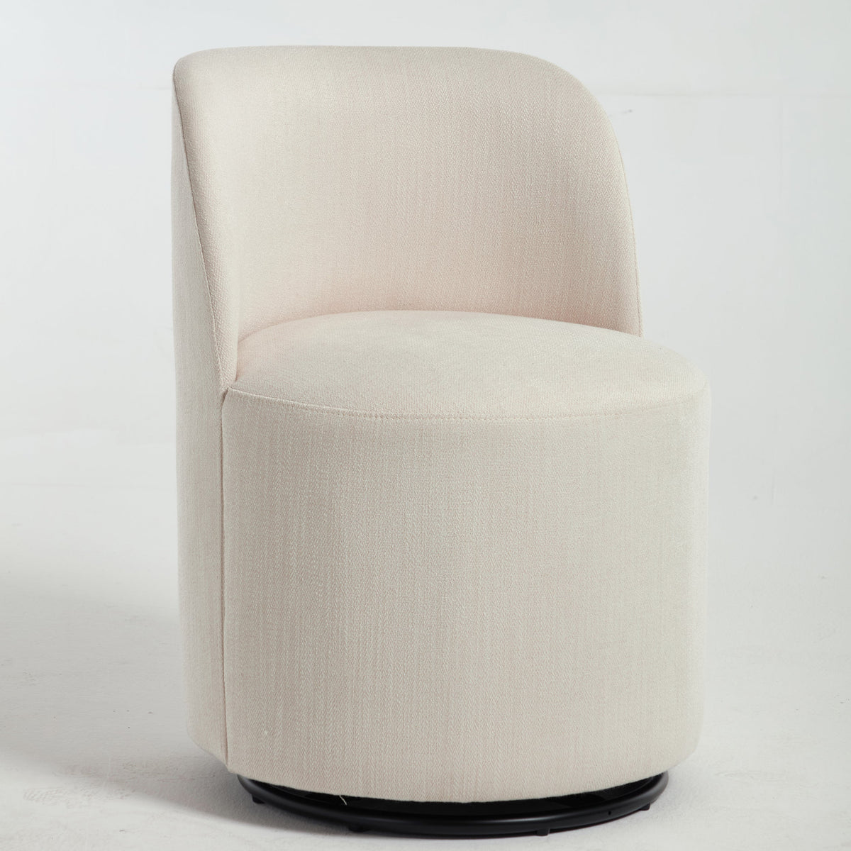 Set Of 1 Upholstered Kitchen & Dining Room Barrel Chair, Mid Century Modern Round Linen Dining Chair, 360 Degree Swivel Comfy Armless Accent Makeup Vanity Side Chair for Bedroom Living Room