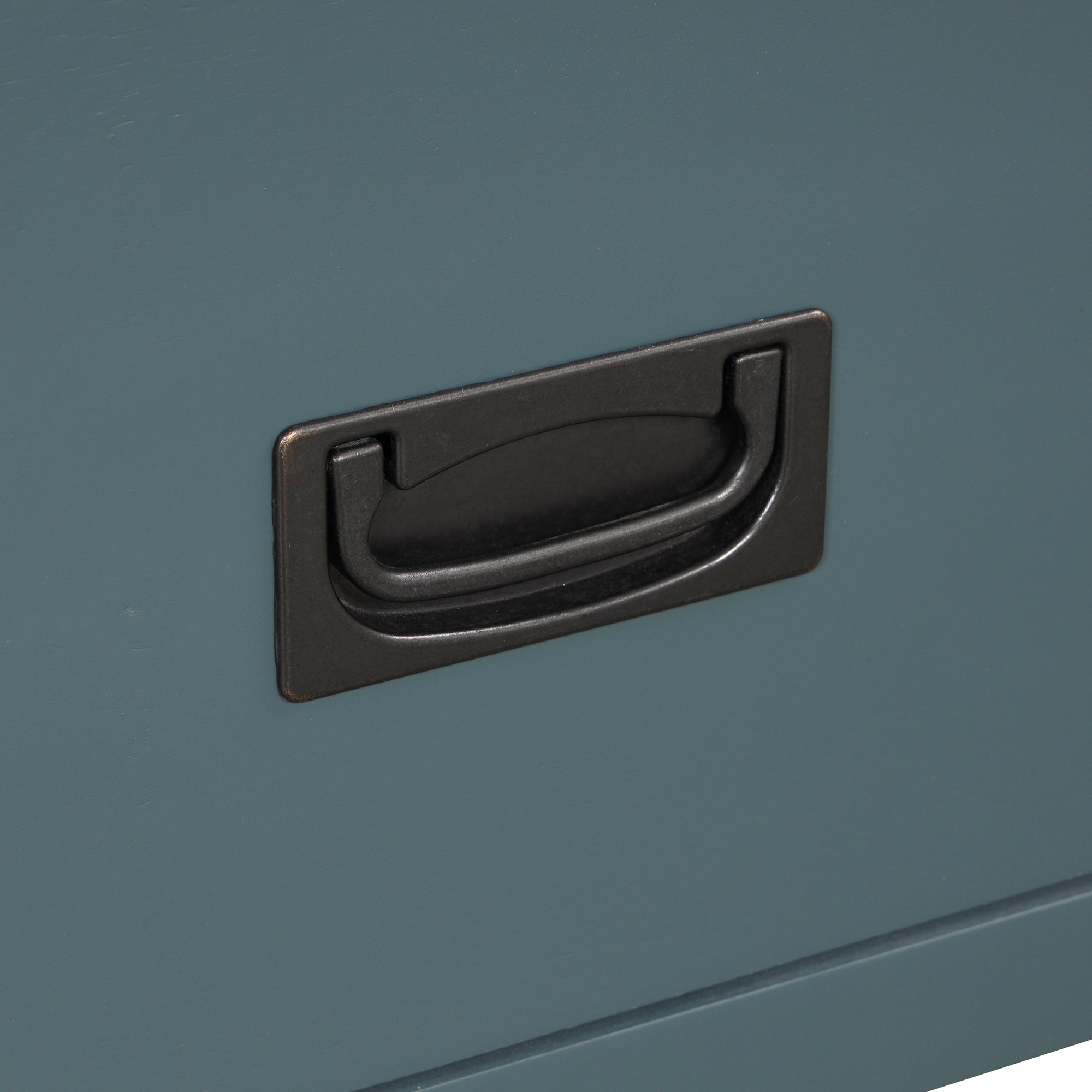 Blue farmhouse console table four drawers product photo